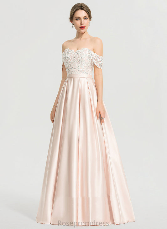 Floor-Length Lace With Dress Wedding Rayna Off-the-Shoulder Sequins Ball-Gown/Princess Satin Wedding Dresses