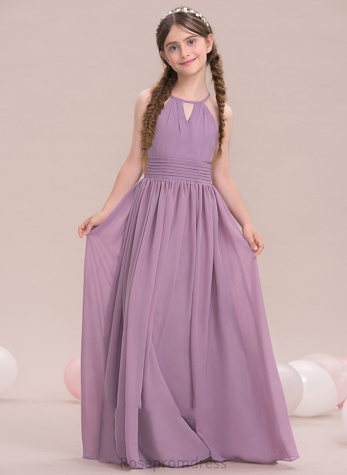 Aliya A-LineScoopNeckFloor-LengthChiffonJuniorBridesmaidDressWithRuffle#119580 Junior Bridesmaid Dresses