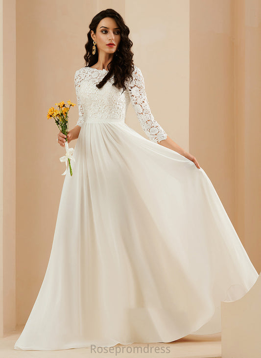 Train With Uerica Neck Wedding Dresses Lace Chiffon Wedding Sweep Dress Scoop A-Line