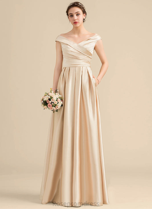 Straps&Sleeves Silhouette Fabric A-line Satin OfftheShoulder Floor-Length Length Neckline Maribel A-Line/Princess Natural Waist Bridesmaid Dresses