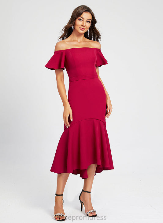 Cocktail Crepe With Dress Off-the-Shoulder Ruffle Trumpet/Mermaid Samantha Stretch Cocktail Dresses Asymmetrical