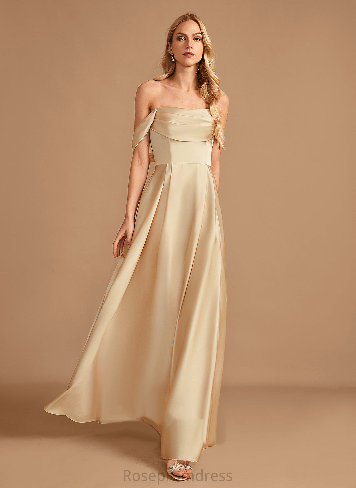 Pockets Silhouette Fabric A-Line Length Embellishment Floor-Length SplitFront Off-the-Shoulder Neckline Danika Bridesmaid Dresses