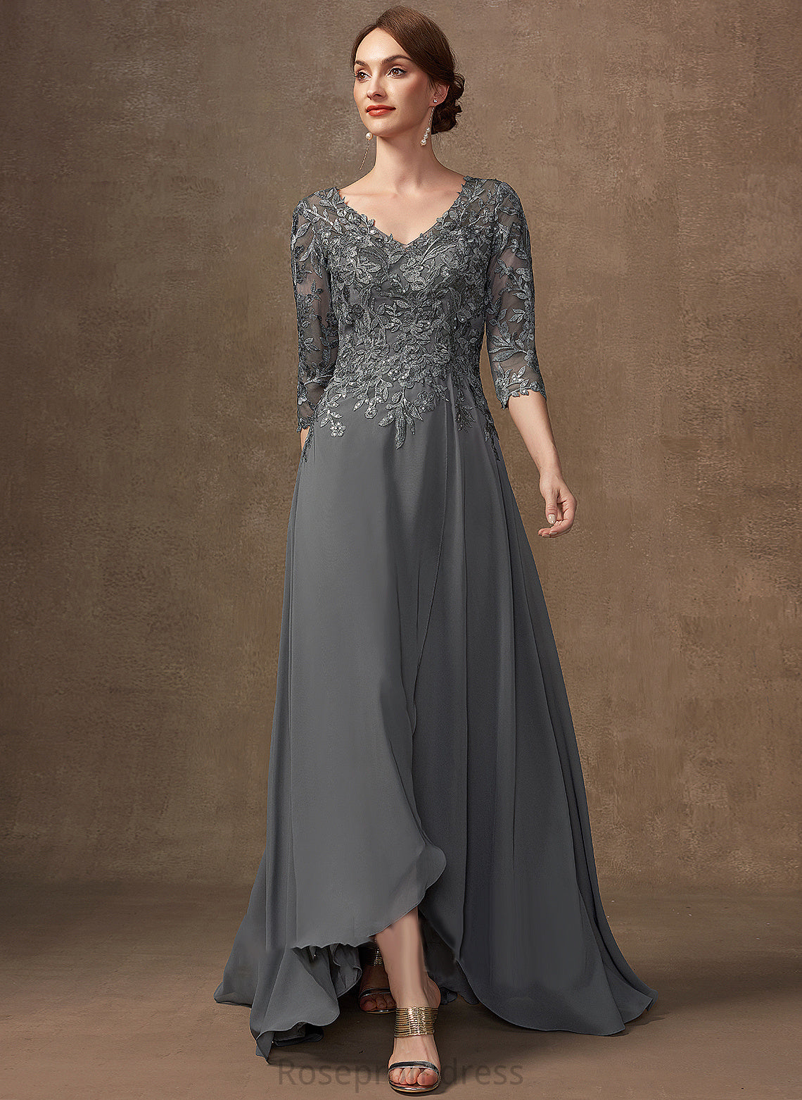 V-neck With Lace of Asymmetrical Sequins the Laurel Bride Mother of the Bride Dresses Dress Mother A-Line Chiffon