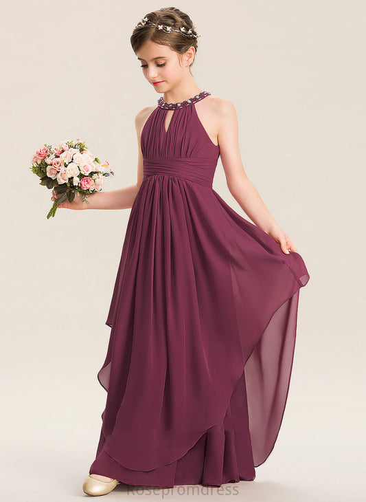 Beading Junior Bridesmaid Dresses Ruffle Jolie Neck With Floor-Length Scoop A-Line Chiffon