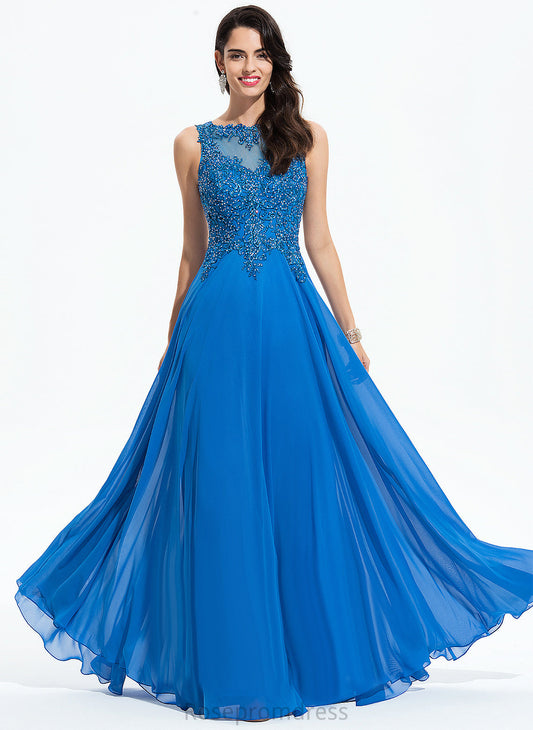 Chiffon A-Line Scoop Prom Dresses Floor-Length Beading With Sequins Jadyn