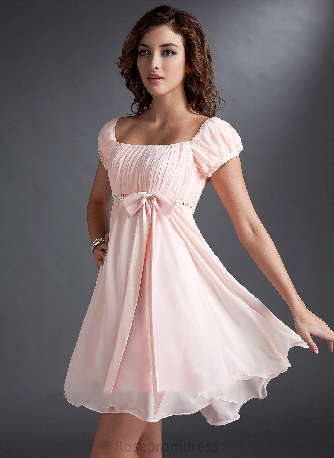 A-Line With Dress Ruffle Chiffon Homecoming Beading Homecoming Dresses Short/Mini Square Bow(s) Ireland Neckline