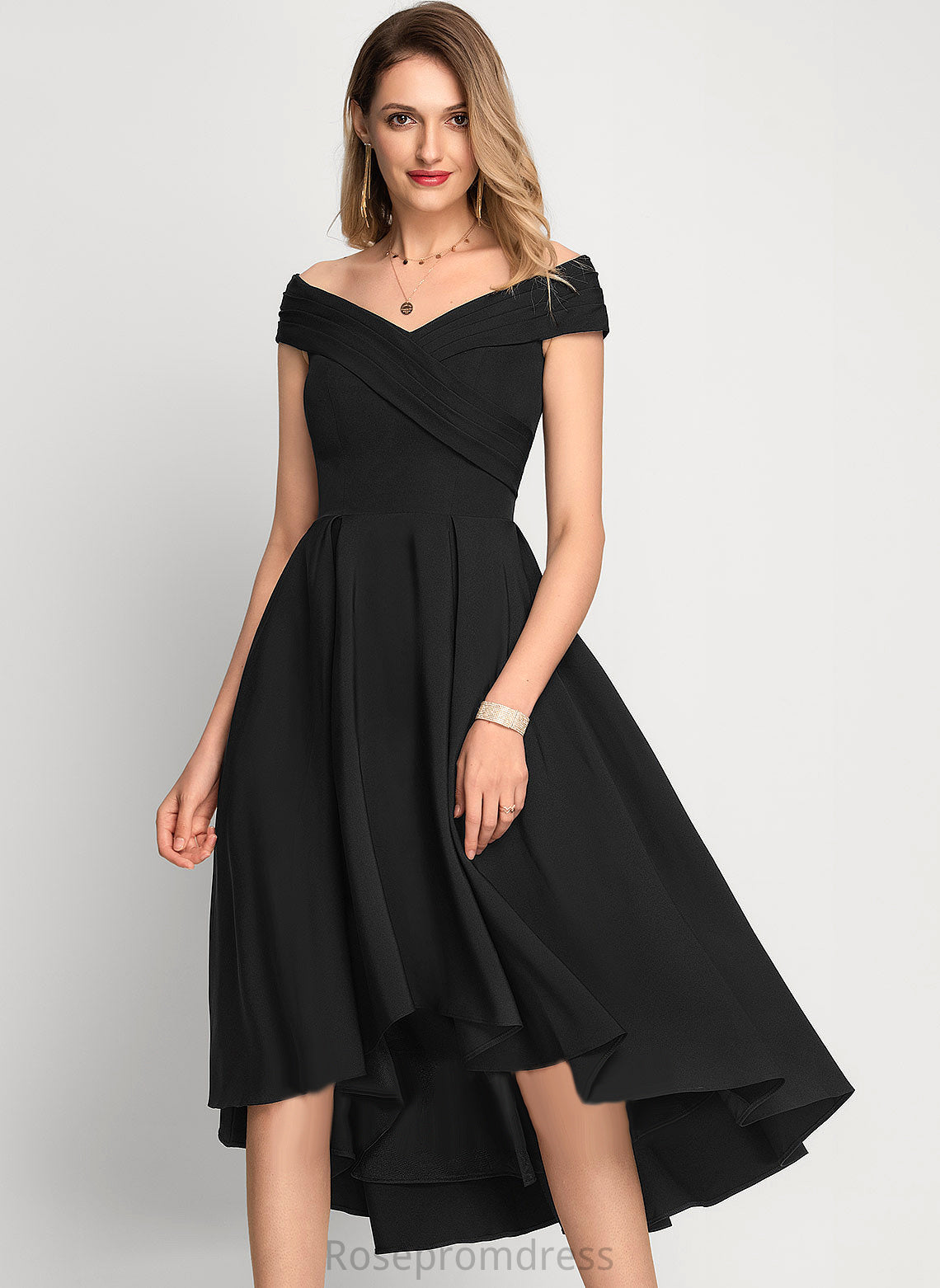 Asymmetrical Cocktail Dresses Annika Stretch Off-the-Shoulder Crepe A-Line Dress Cocktail