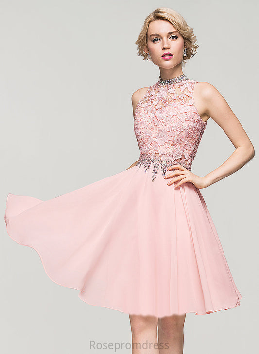 Lace High Samantha Knee-Length Dress Chiffon Beading With Homecoming A-Line Homecoming Dresses Sequins Neck