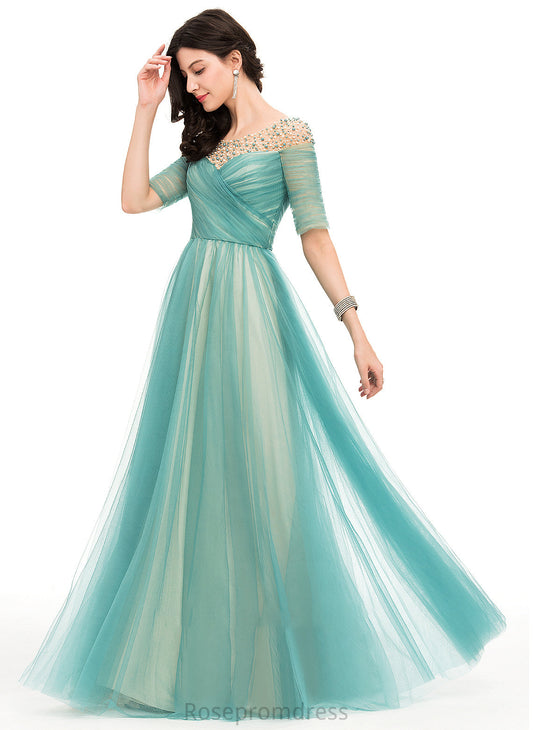 Beading Natalie Neck Floor-Length With Prom Dresses Scoop Ball-Gown/Princess Tulle