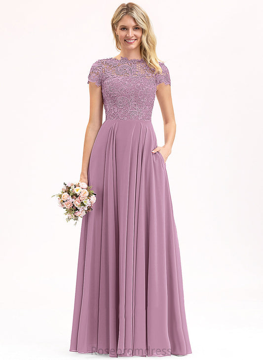 Length Floor-Length Fabric Straps&Sleeves Scoop Lace Silhouette A-Line Neckline Princess Bridesmaid Dresses