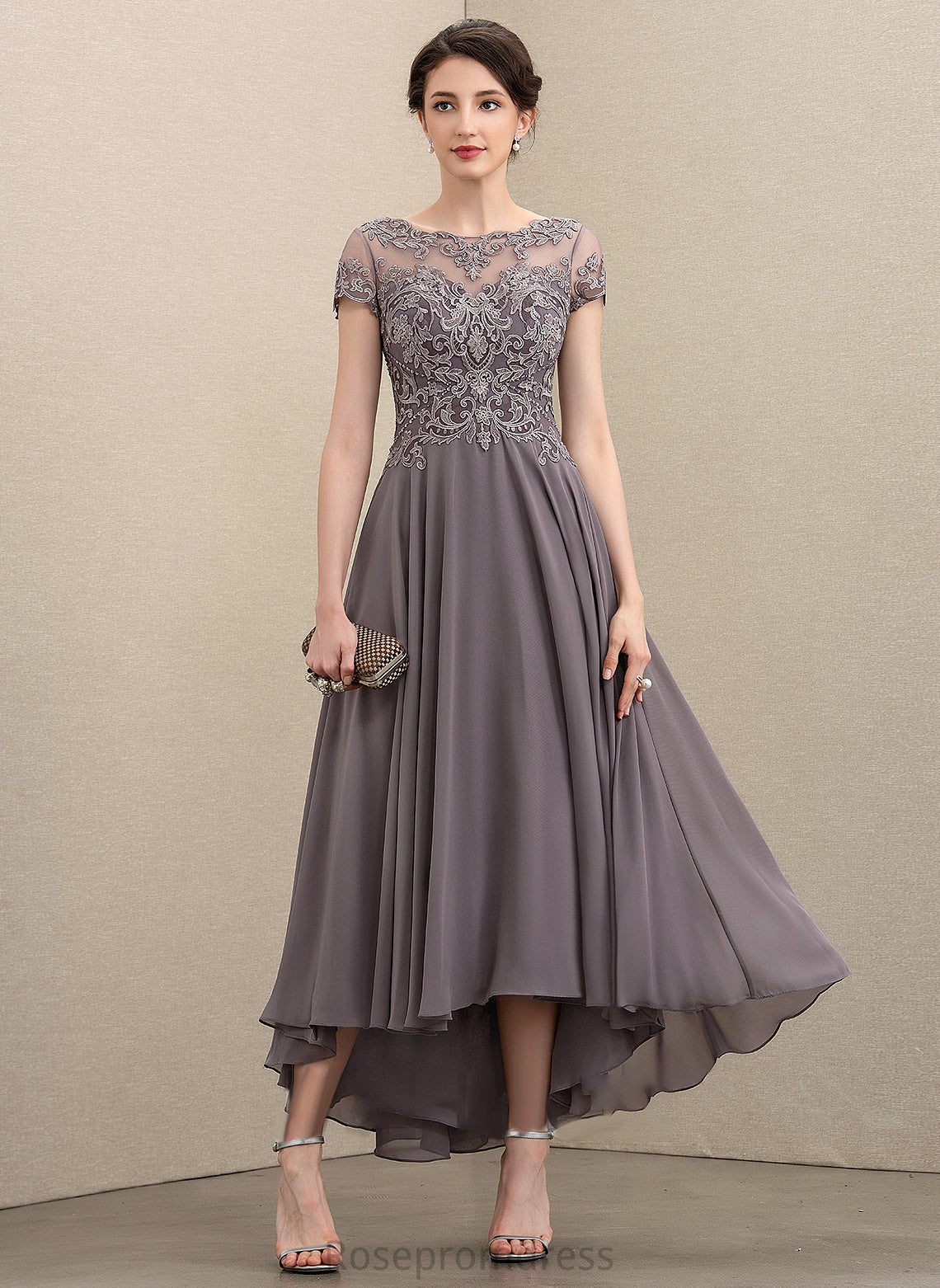 Dress With Bride of Beading Mother Frederica Lace Chiffon the Sequins Neck Mother of the Bride Dresses Asymmetrical Scoop A-Line