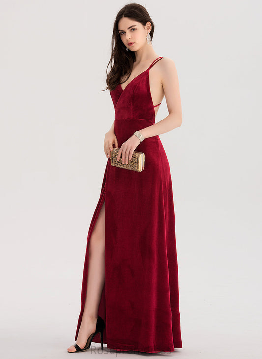 Floor-Length Prom Dresses A-Line Minnie Velvet Split With V-neck Front