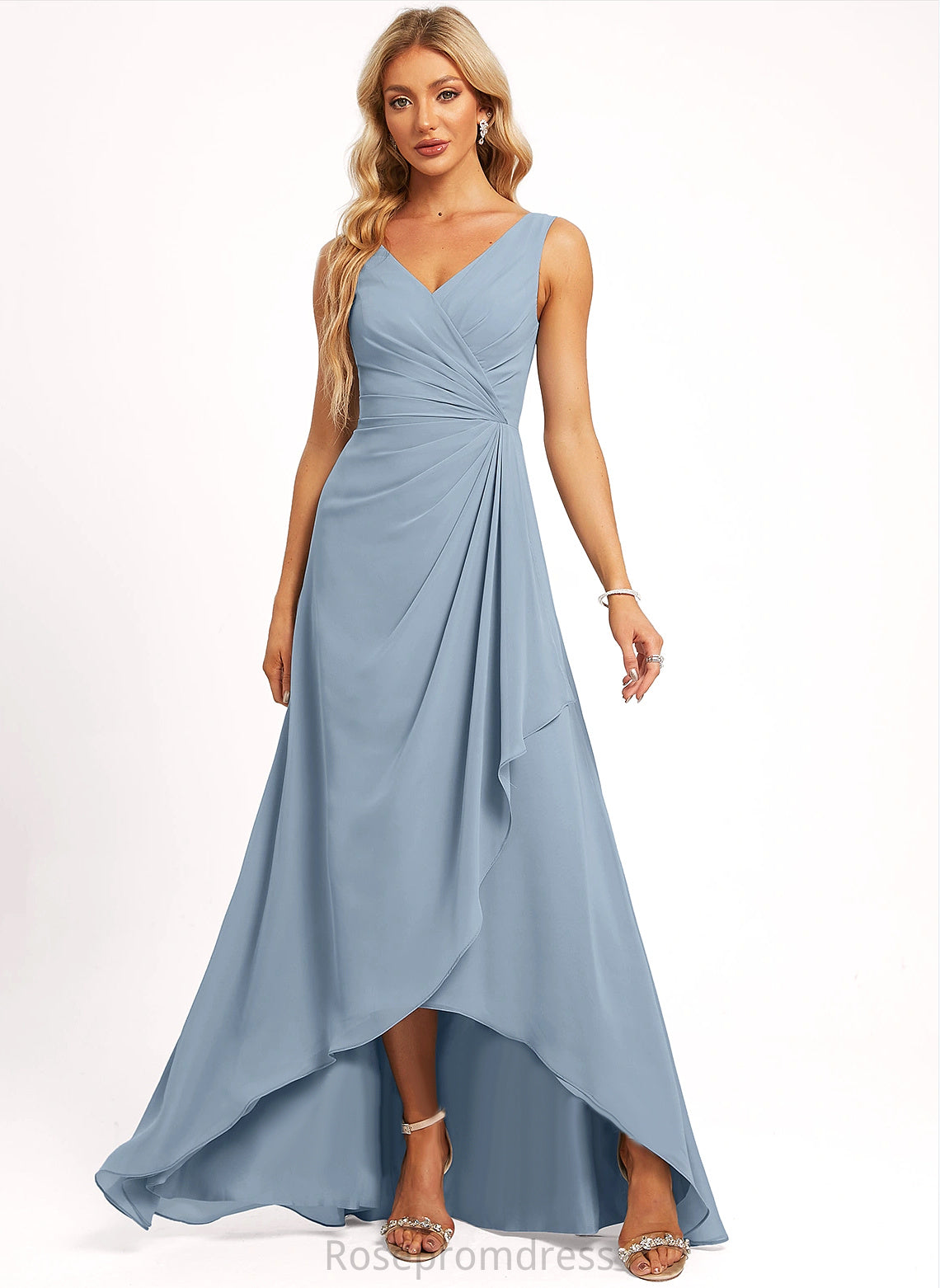 Neckline Asymmetrical V-Neck Length A-line Silhouette Fabric Straps&Sleeves Jewel Bridesmaid Dresses