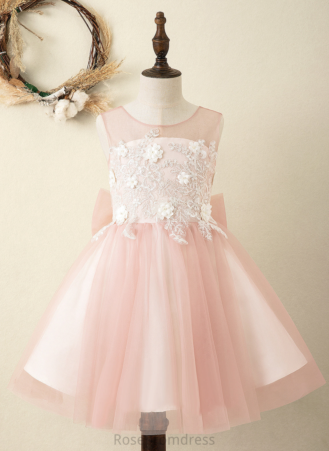 A-Line Girl - Jaida Knee-length Bow(s)/V Scoop Neck Back Flower Flower Girl Dresses Satin/Tulle Dress Sleeveless With