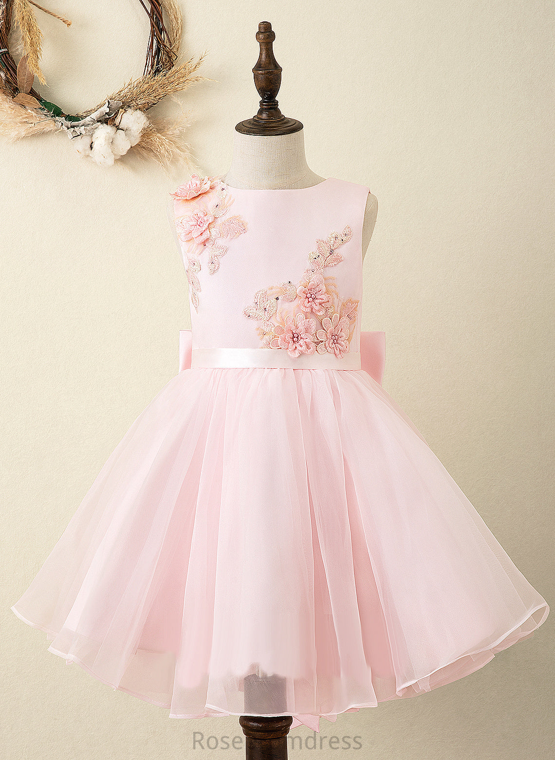 Flower Sleeveless Knee-length Pru Organza/Satin/Lace Girl - A-Line Dress Neck (Undetachable With sash) Flower Girl Dresses Scoop Sash/Flower(s)/Bow(s)