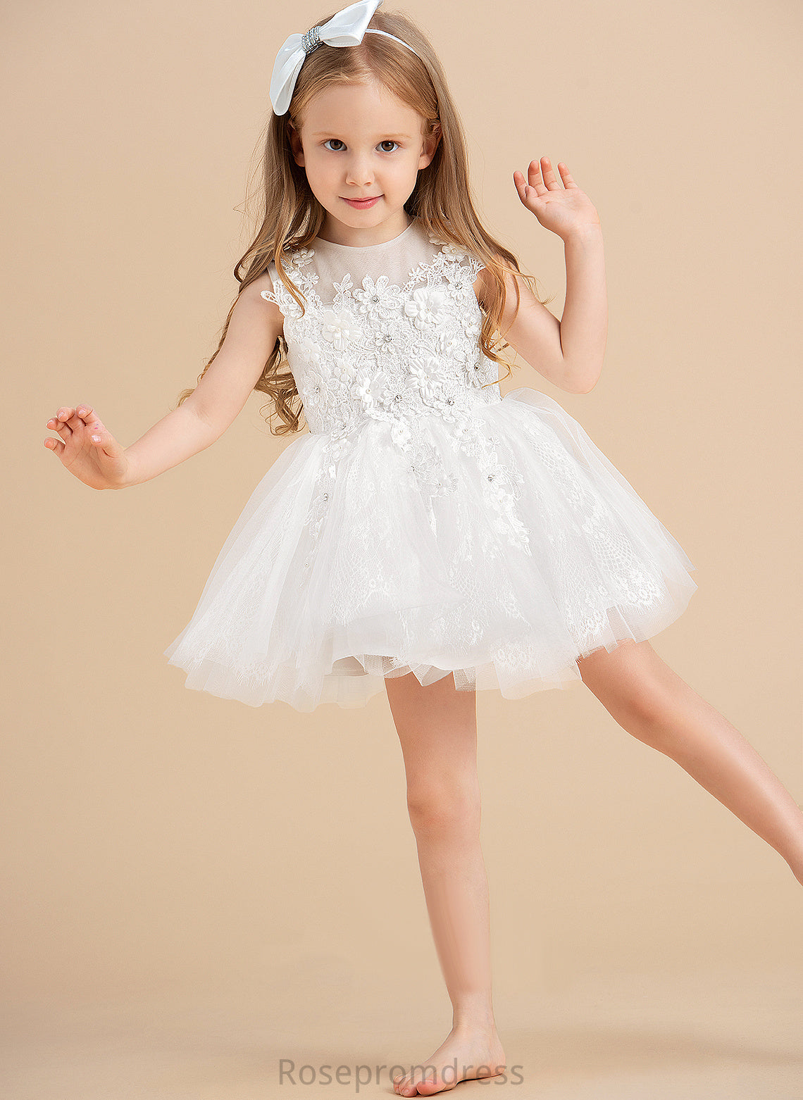 With Tulle Scoop Novia Sleeveless - Neck Dress Ball-Gown/Princess Flower Girl Dresses Beading/Appliques Knee-length Girl Flower