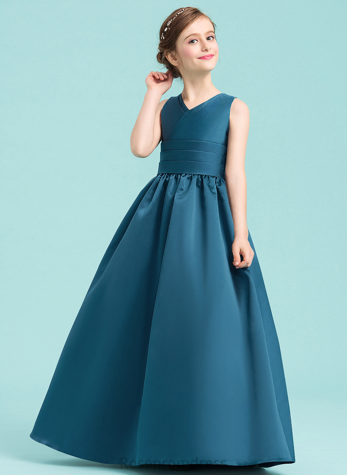 Floor-Length V-neck Chaya Junior Bridesmaid Dresses Satin With Ruffle Ball-Gown/Princess