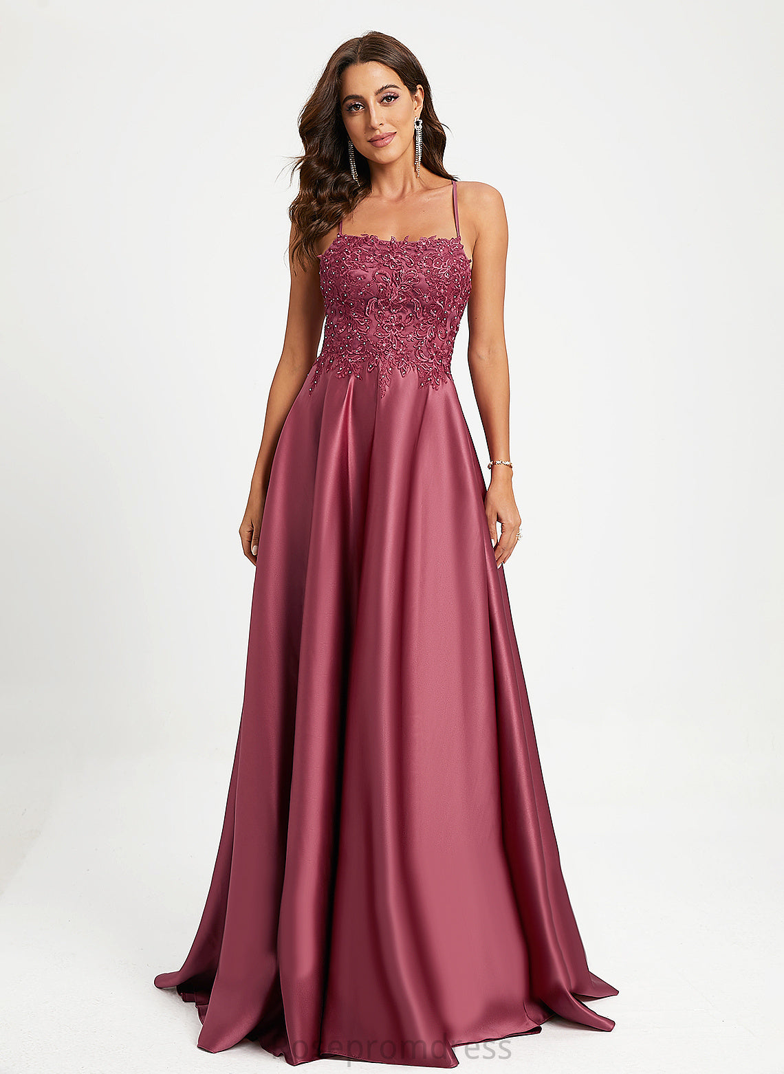 Sequins Beading Satin Prom Dresses Kay Train A-Line With Square Sweep