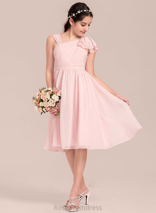 With Chiffon Knee-Length Ruffles V-neck Junior Bridesmaid Dresses A-Line Maci Cascading