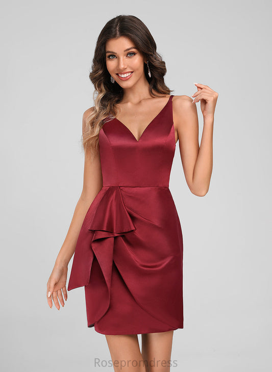 V-neck Dress Kinsley Homecoming Satin Club Dresses Short/Mini Cascading With Bodycon Ruffles