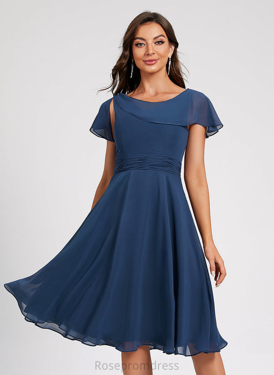 Chiffon Cocktail A-Line Cocktail Dresses With Amy Knee-Length Neck Pleated Ruffle Scoop Dress