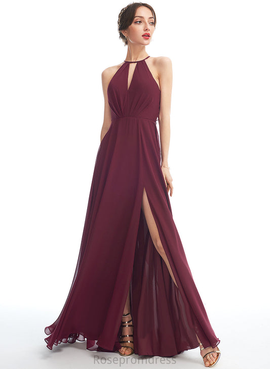 Fabric Silhouette Length SplitFront A-Line Halter Neckline Embellishment Floor-Length Undine Floor Length V-Neck Bridesmaid Dresses