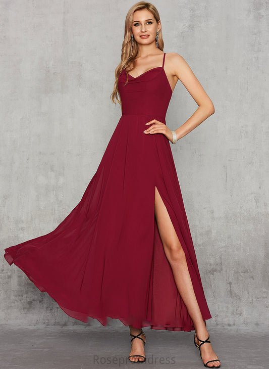 Jackie Front A-Line With Split V-neck Prom Dresses Ankle-Length Chiffon