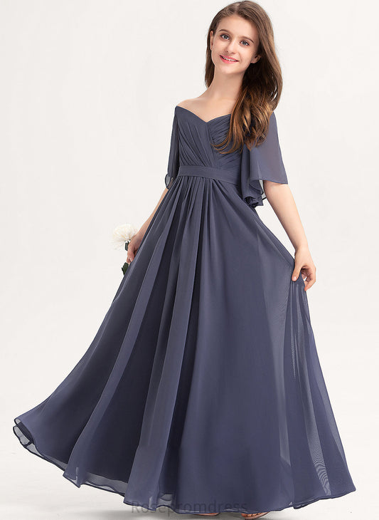 Bow(s) Junior Bridesmaid Dresses Off-the-Shoulder Floor-Length Ruffle Lilith With Chiffon A-Line