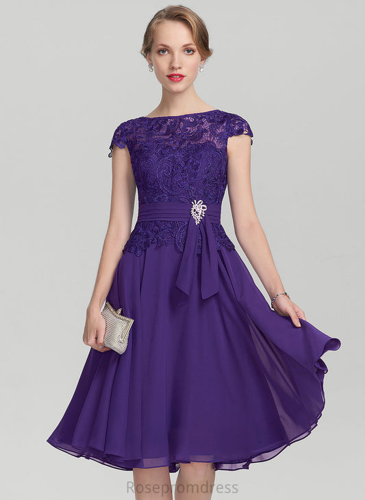 Jessica Knee-Length A-Line With the Beading Dress Scoop Chiffon Mother of the Bride Dresses of Lace Mother Bride Neck