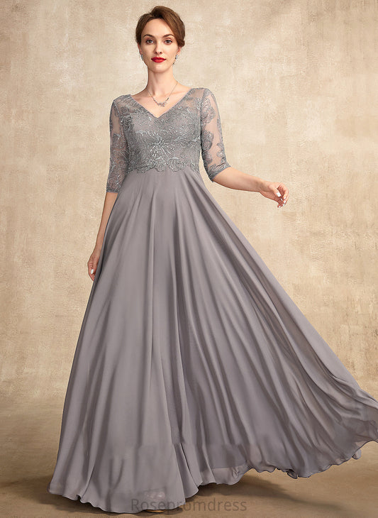 of Dress the Floor-Length Thirza Sequins With Mother Bride V-neck A-Line Mother of the Bride Dresses Chiffon Lace