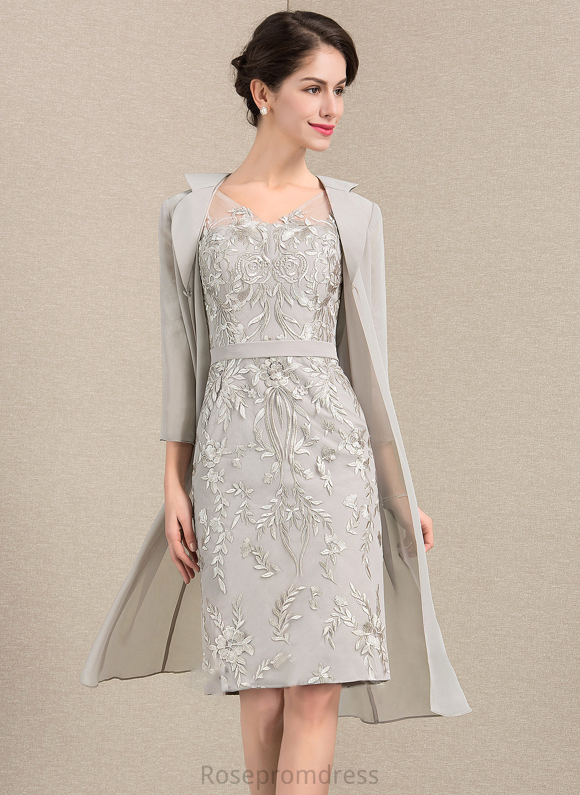 Mother of the Bride Dresses Lace of V-neck Sheath/Column Bride Mother the Dress Knee-Length Keely