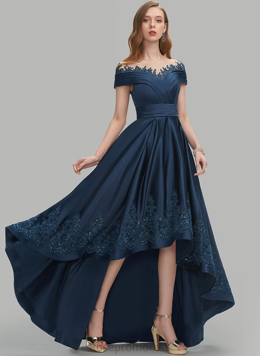 Lace Ball-Gown/Princess Prom Dresses Alexis Sequins With Satin Asymmetrical Scoop