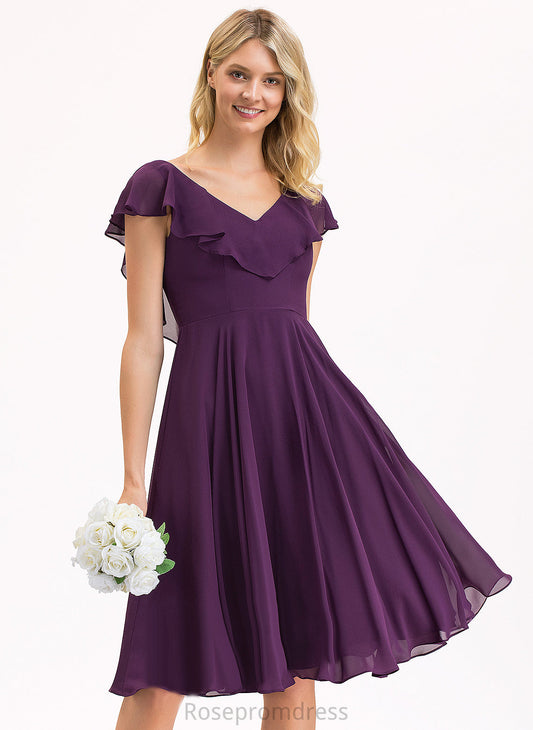 Katharine Cocktail With V-neck Cascading Ruffles A-Line Cocktail Dresses Knee-Length Chiffon Dress