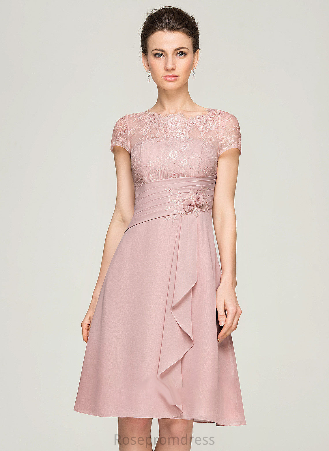 A-Line Scoop Dress Ruffles Chiffon Flower(s) Lace Mother of the Bride Dresses of Sequins Bride Gladys Mother With the Knee-Length Beading Neck Cascading