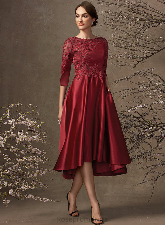 Asymmetrical Mother Neck A-Line Pockets Mother of the Bride Dresses Satin Lace of Scoop Sequins the Dress Tracy With Bride