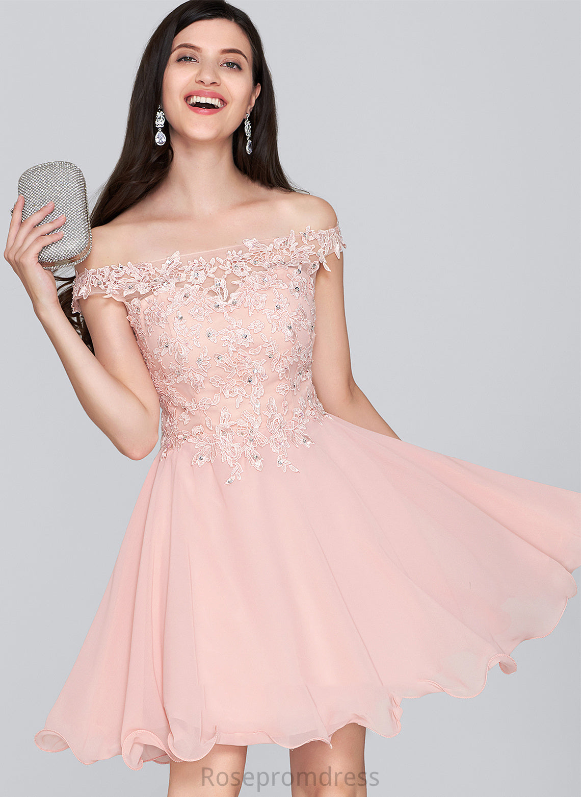 Lace Homecoming Dresses Dress Homecoming Off-the-Shoulder Short/Mini Beading Ashly Chiffon A-Line With