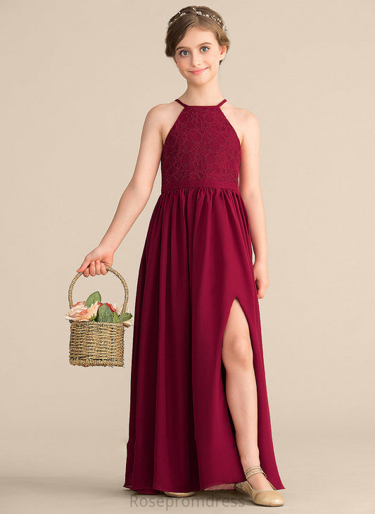 Bryanna A-Line Scoop Front Split With Junior Bridesmaid Dresses Chiffon Lace Floor-Length Neck