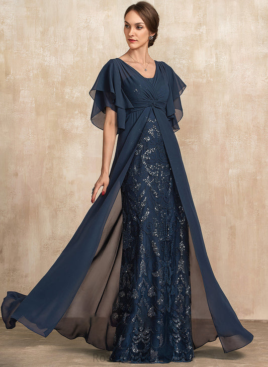 of Lace the Chiffon Dress Floor-Length Sequins Janet V-neck Mother of the Bride Dresses Ruffle Sheath/Column With Mother Bride