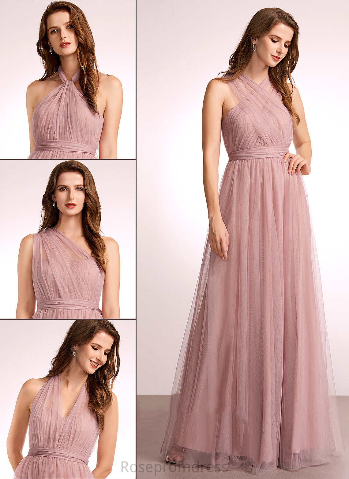 Off-the-Shoulder One-Shoulder A-Line Length Floor-Length Silhouette V-neck Fabric Neckline Straps Tulle Abby Bridesmaid Dresses