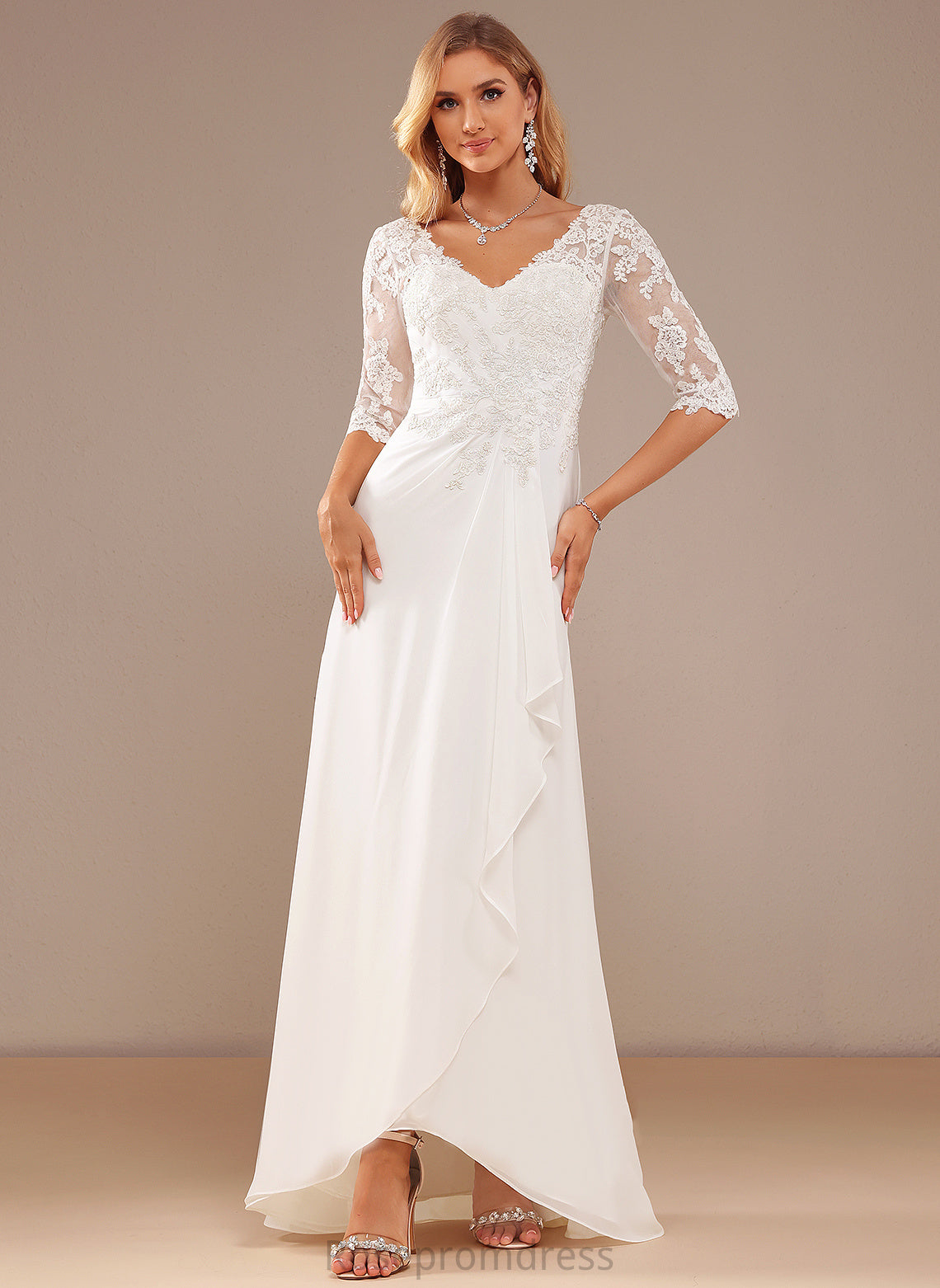 Chiffon Jamiya A-Line Asymmetrical With Ruffle Wedding V-neck Lace Wedding Dresses Dress