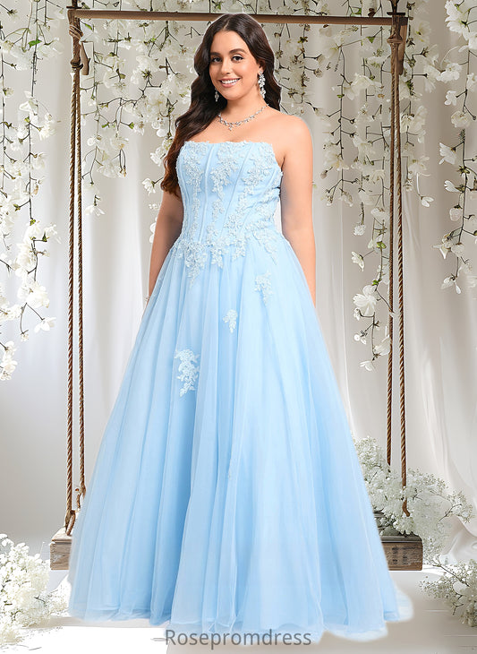 Kitty Ball-Gown/Princess Straight Sweep Train Tulle Prom Dresses With Sequins Appliques Lace DSP0025864