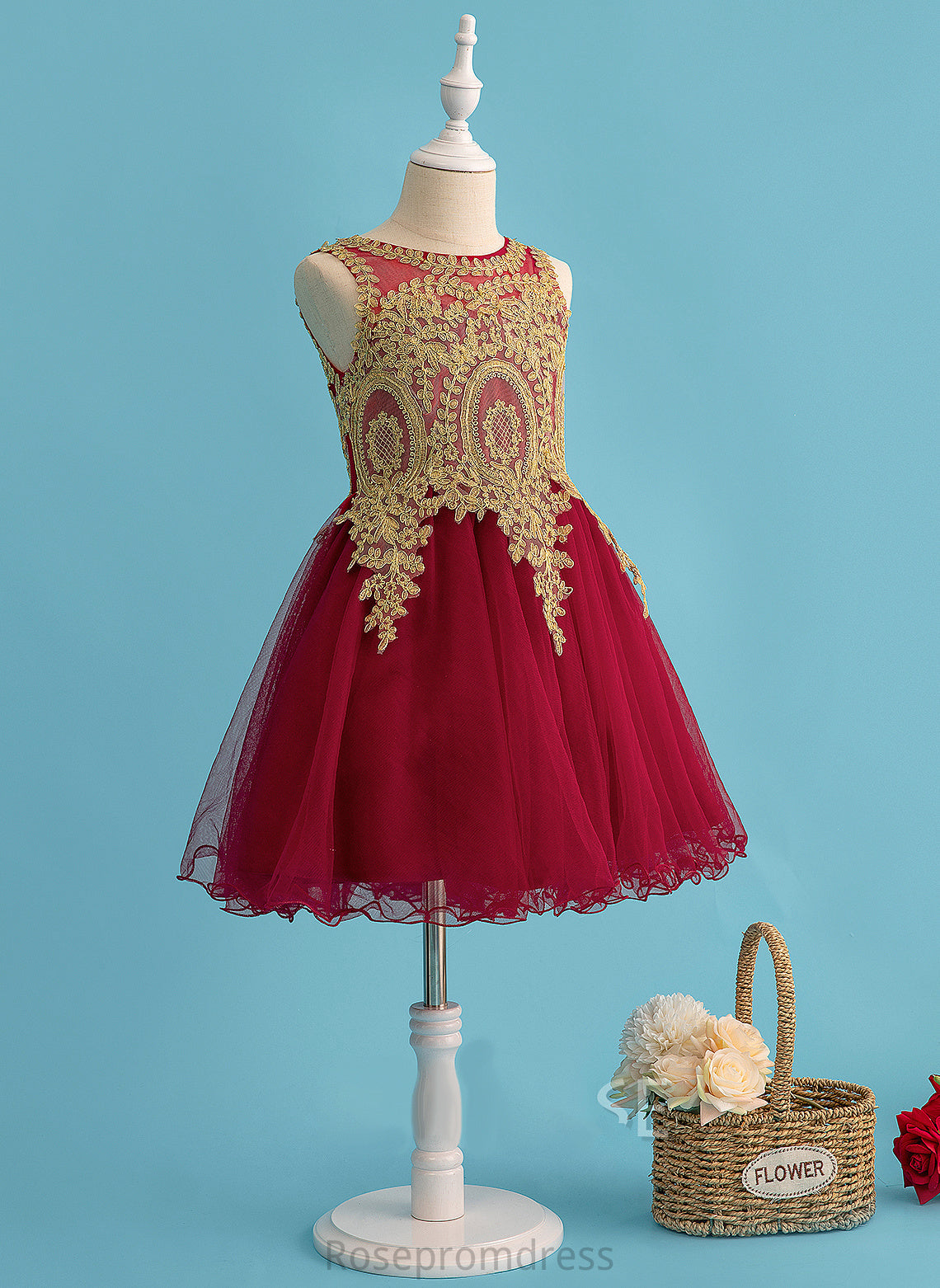 Dress Tulle Flower Girl Dresses Flower Lace Knee-length A-Line Scoop Sleeveless - With Girl Neck Carly