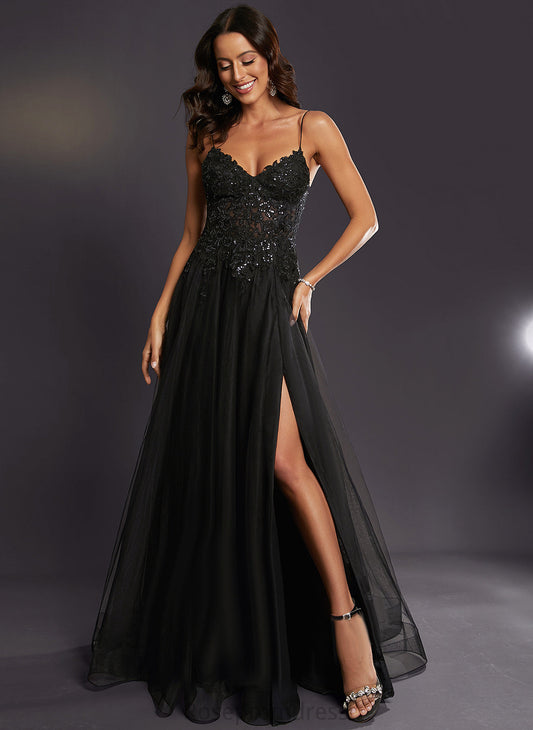 Jasmin Floor-Length Prom Dresses A-Line Tulle V-neck