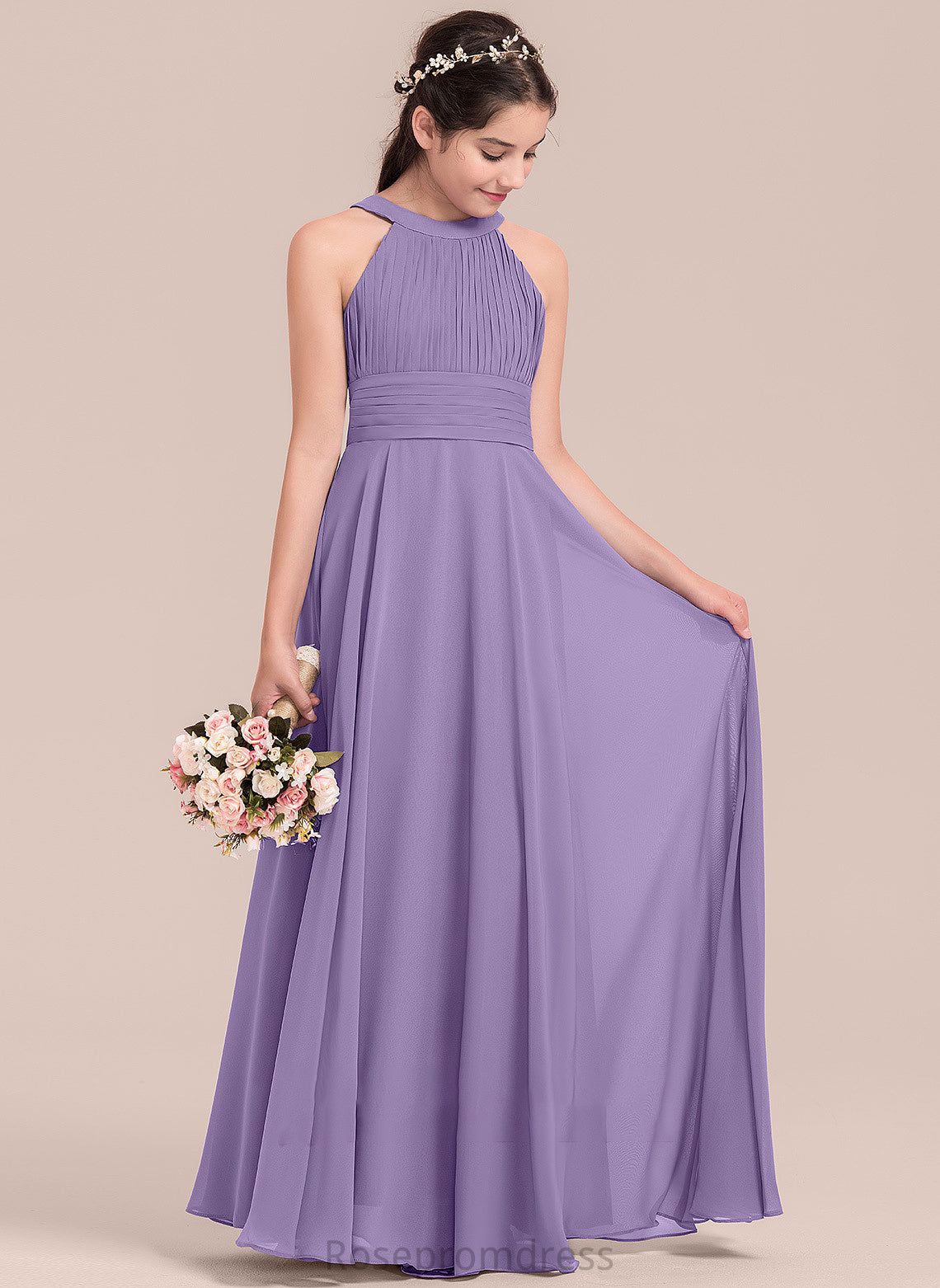 Chiffon Floor-Length A-Line With Liliana Junior Bridesmaid Dresses Scoop Ruffle Neck