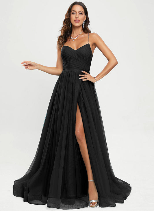 Joanna Ball-Gown/Princess V-neck Train Tulle Prom Dresses Sweep