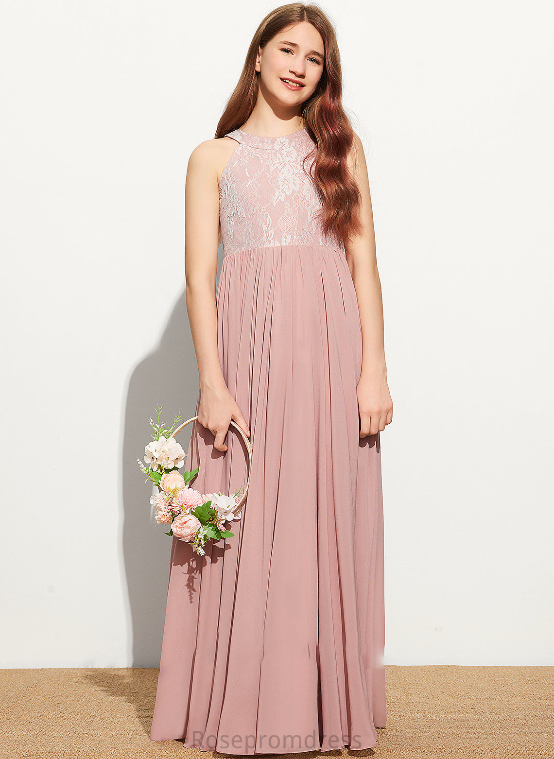 Floor-Length Lace With Scoop Sequins Junior Bridesmaid Dresses Neck A-Line Lilia Chiffon