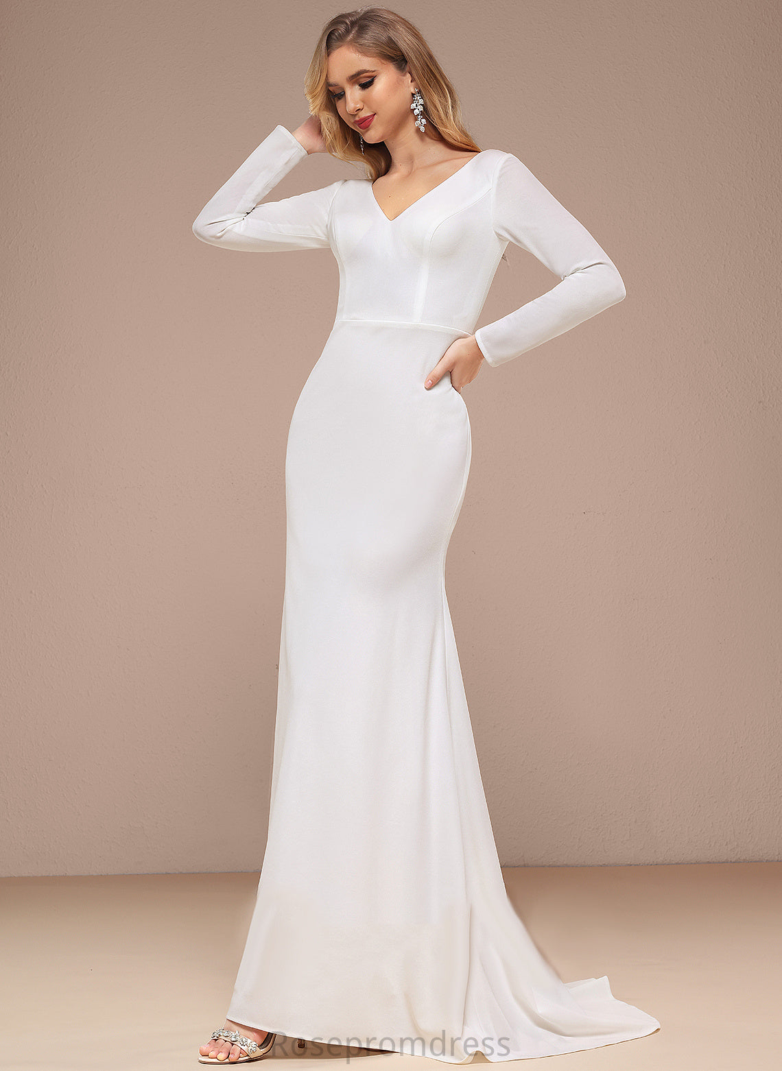 Wedding V-neck Chiffon Train Wedding Dresses Hayley Sweep A-Line Dress