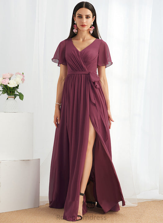 V-neck Length Neckline A-Line Fabric Floor-Length SplitFront Silhouette Embellishment Maureen A-Line/Princess Floor Length Bridesmaid Dresses