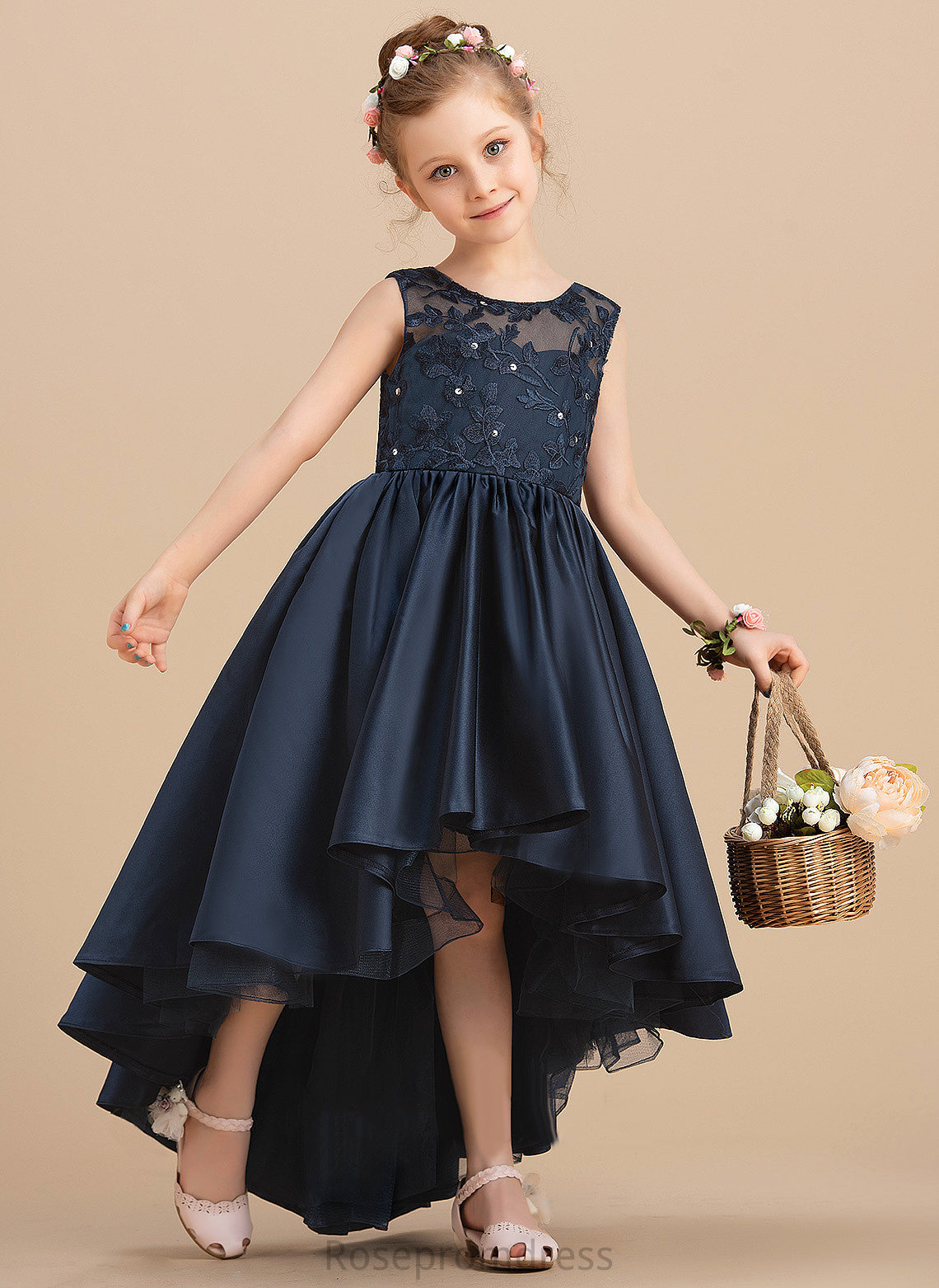 Ball-Gown/Princess Satin Flower Girl Scoop - Sleeveless Neck With Flower Girl Dresses Dress Bow(s) Miley Asymmetrical