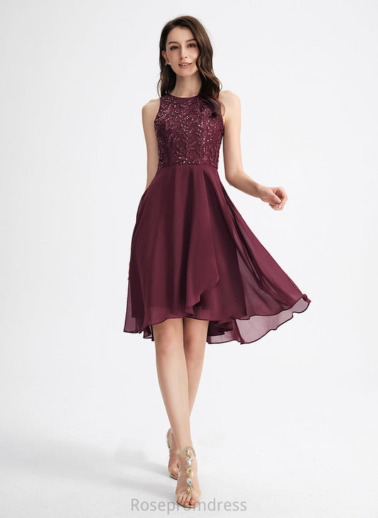 Lace Urania Chiffon With Homecoming Sequins Neck A-Line Homecoming Dresses Dress Scoop Asymmetrical